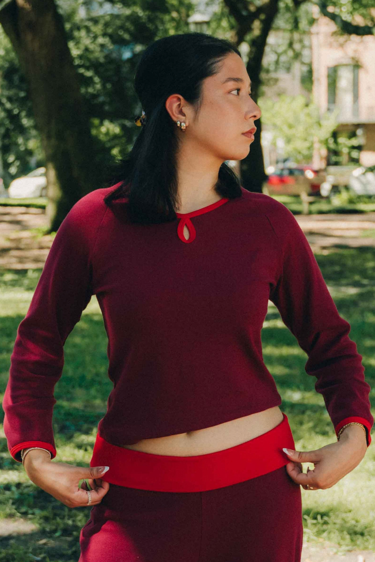 The Emerson three-quarter sleeve top - Berry