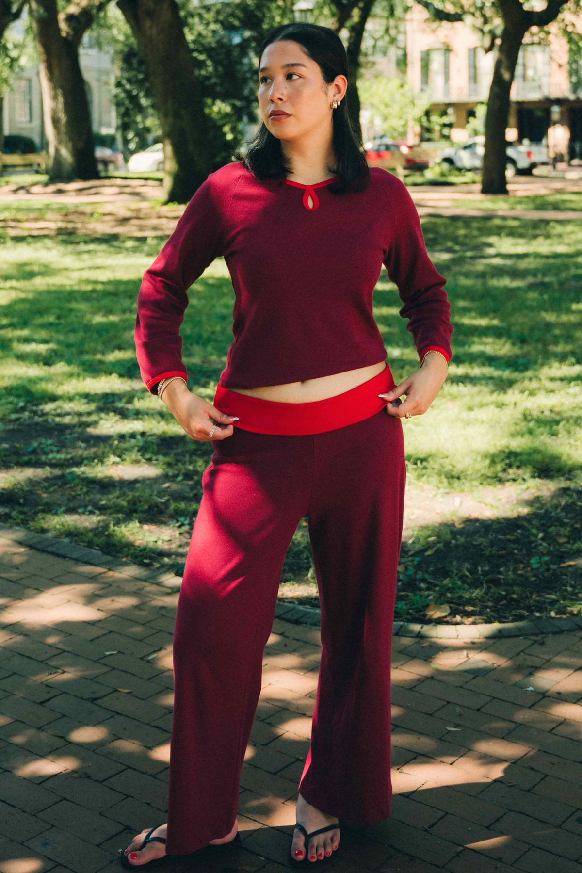 The Emerson three-quarter sleeve top - Berry