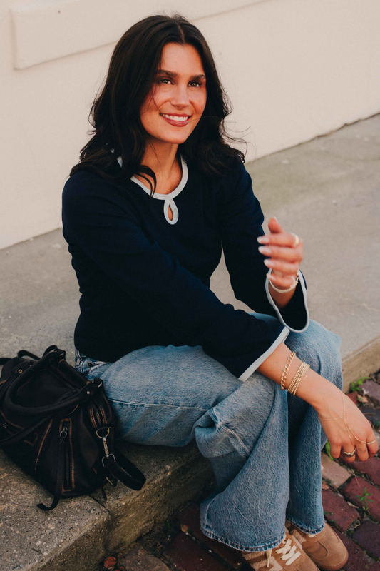 The Emerson three-quarter sleeve top - Navy