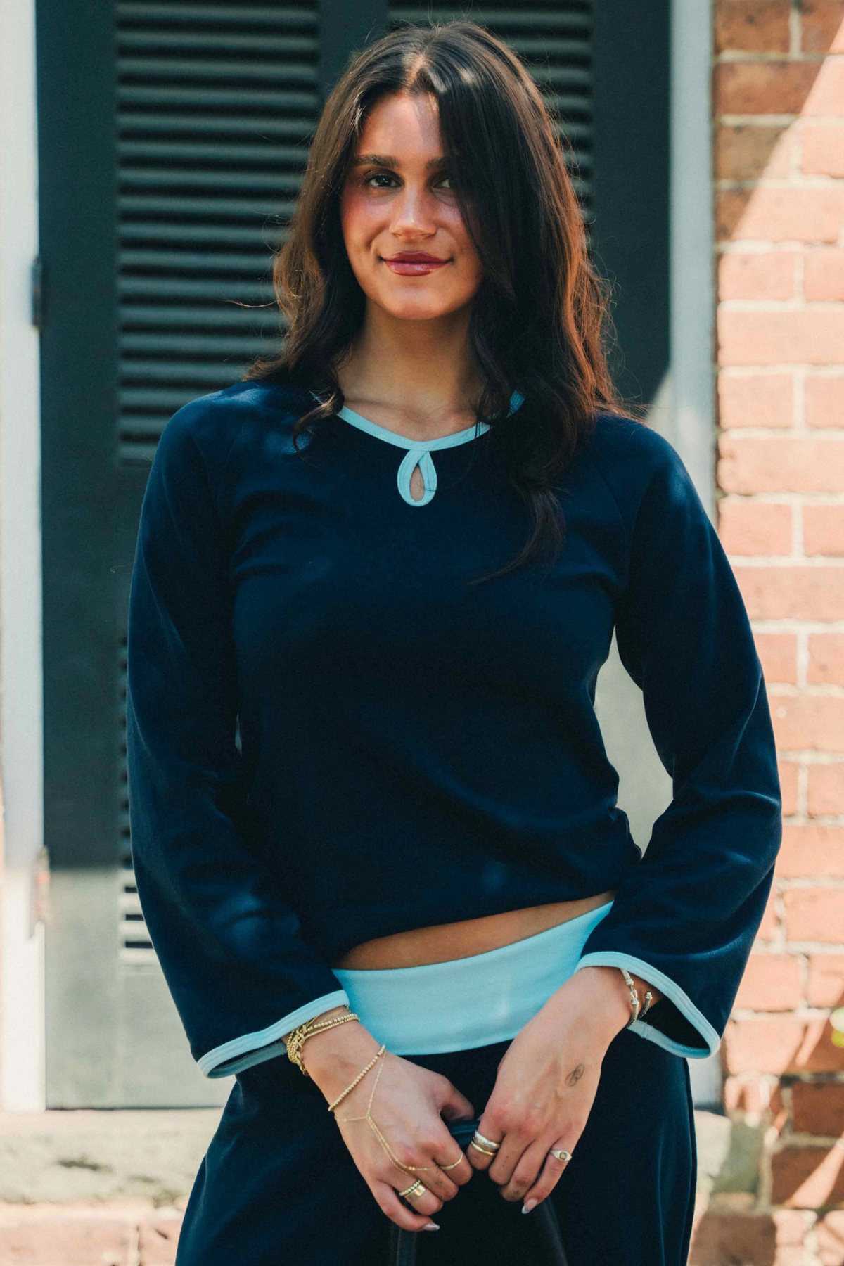 The Emerson three-quarter sleeve top - Navy