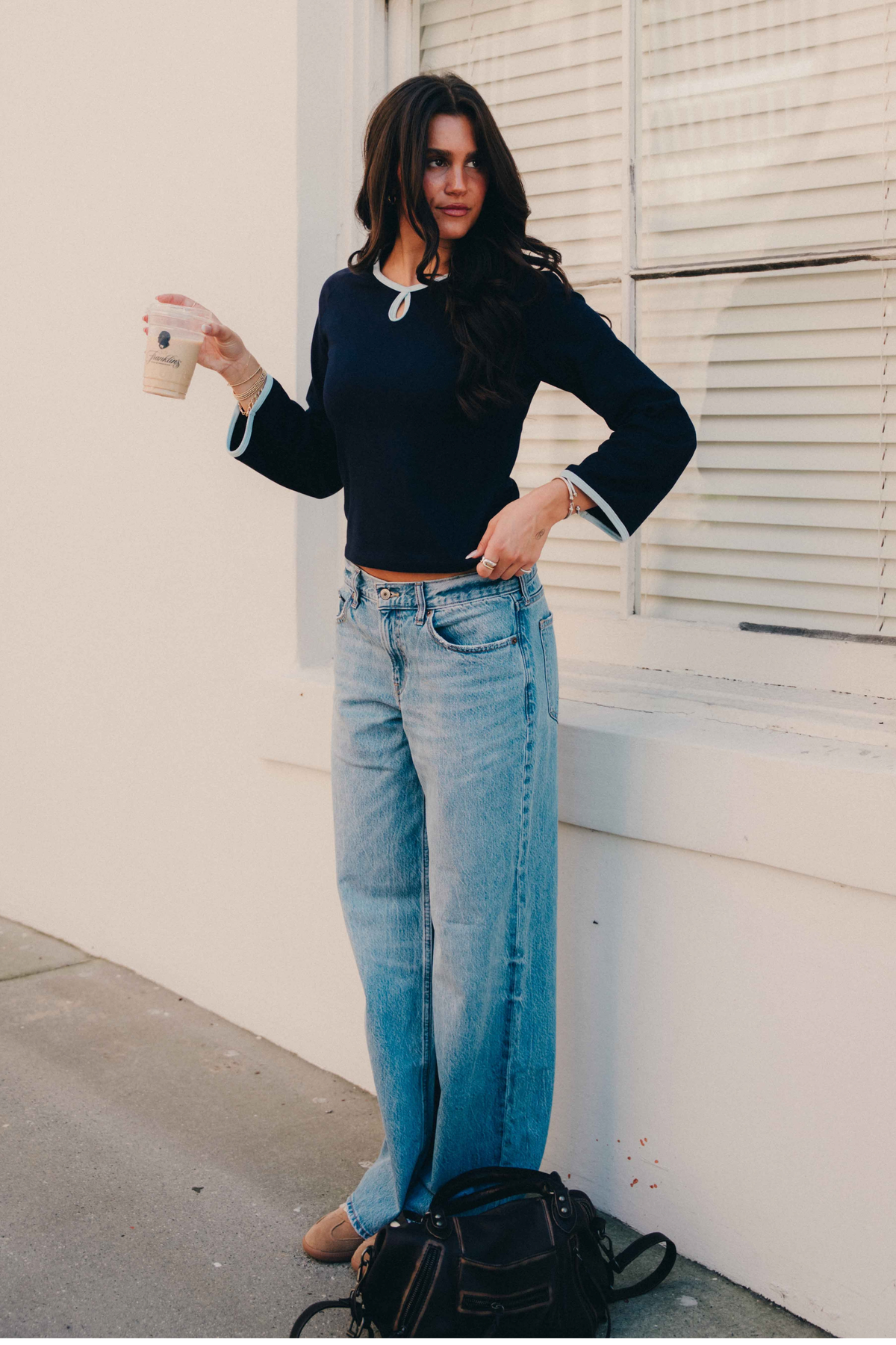 The Emerson three-quarter sleeve top - Navy